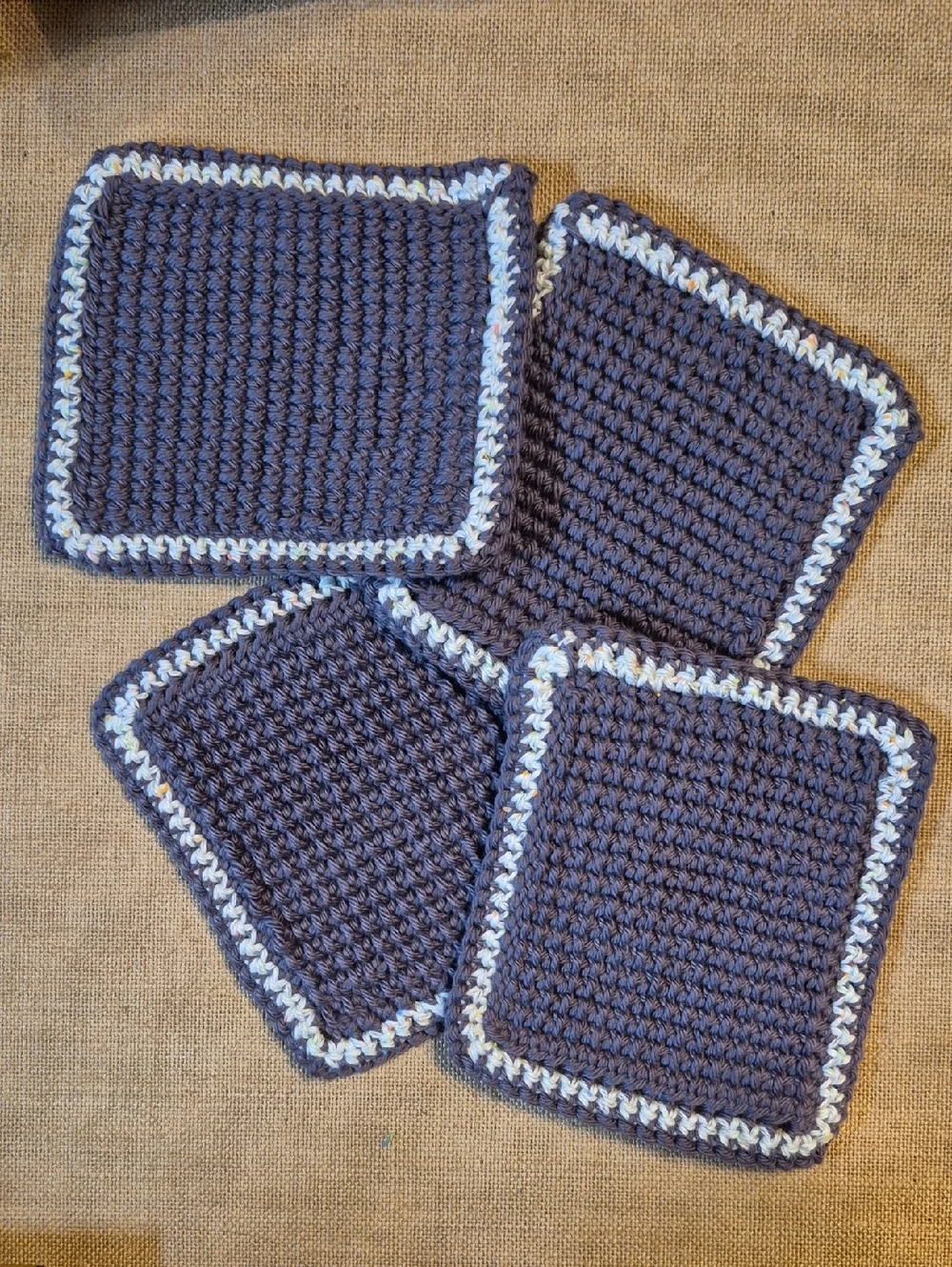 Set Of Four Handmade Mug Rug | Crochet Coaster 100% Cotton • Approx 5"x6" - Picture 6 of 9
